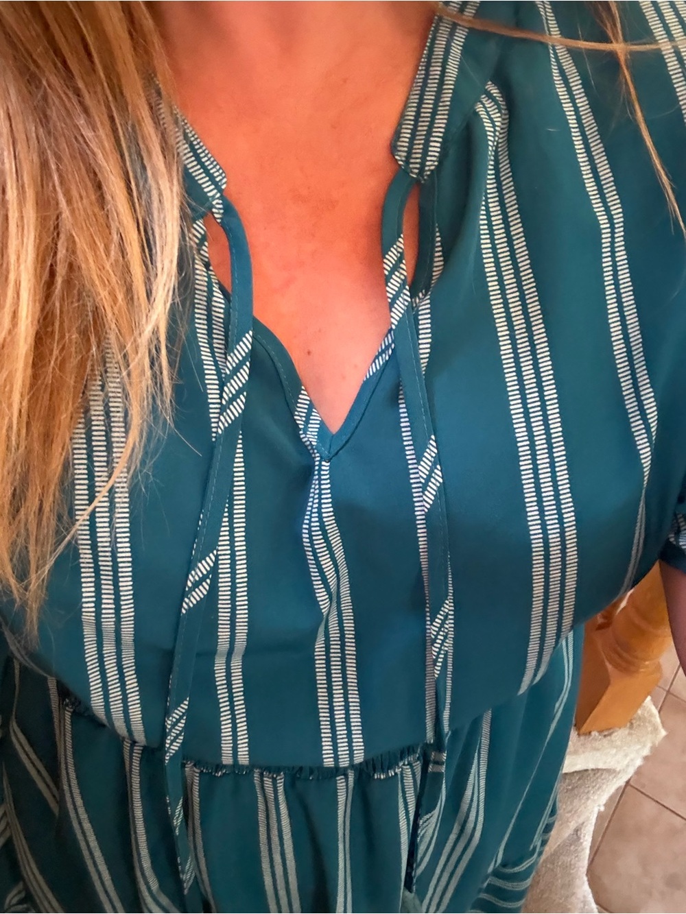 BloomChic Teal and White Striped Midi Dress - Picture 3 of 7